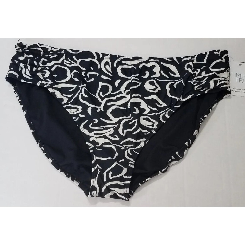 Time and Tru Swimsuit Midrise Bikini Bottom 3X (24W-26W) Black Side Ruch NEW